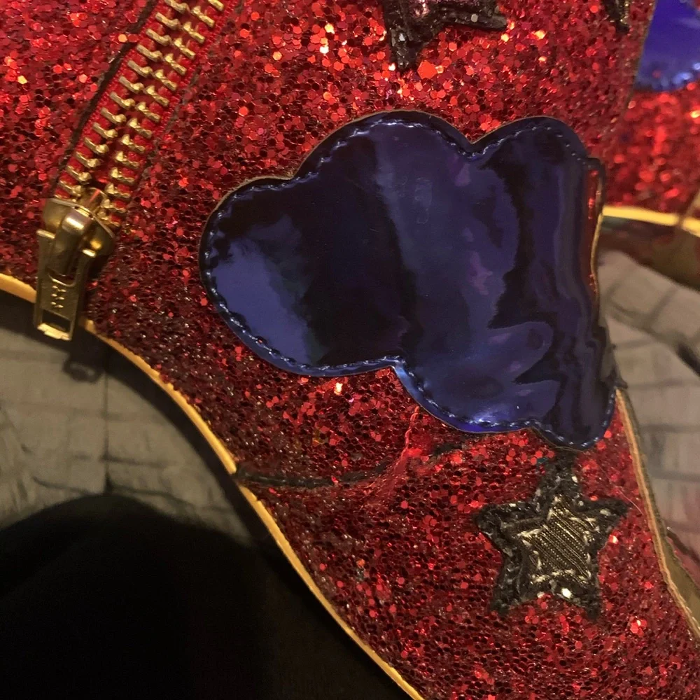 Women's Red Glitter Star & Cloud Ankle Boots With Original Box - Picture 7 of 16